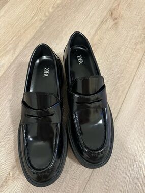 Zara Black Patent Penny Loafers